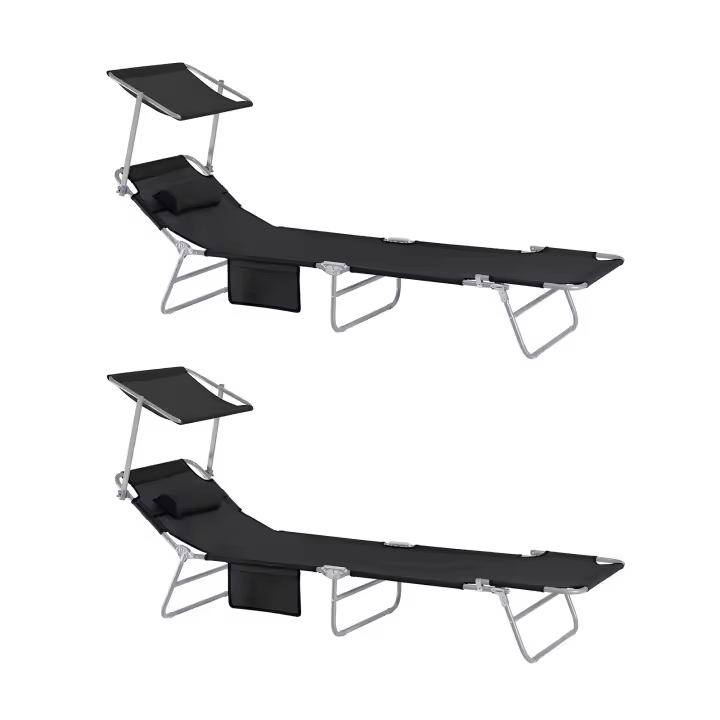 SoBuy OGS48-SCHx2 Tumbonas Tumbonas de Relación con Respaldo Reclinable y Parasol Tumbonas Plegables 63 x 195 x 90 cm Negro ES - 1