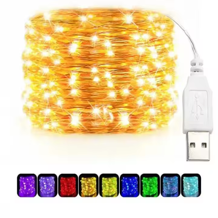 Luces LED USB Cadena De Luces De Cobre Y Plata Para Decoración Exterior De Boda Y Navidad Resistente Al Agua Guirnalda De Luz Faeira - 1