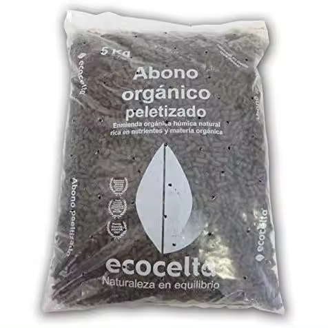 Abono orgánico peletizado de 5kg. Abono que aporta al suelo materia orgánica, microbiología benéfica y nutrientes asimilables para los cultivos - Ecocelta - 1