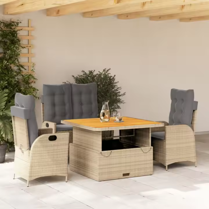 vidaXL Set de comedor jardín con cojines 4 pzas ratán sintético beige - 1
