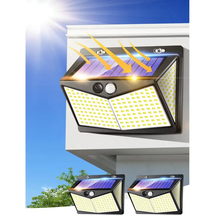 Lámpara solar para Exterior, 208 LEDs, Luz solar para Exterior, lámpara solar para Exterior de 3 Modos, sensor de Movimiento, iluminación solar para Exterior IP65, reflector solar para Exterior para Jardín, luz de pared para Exteriores - 1