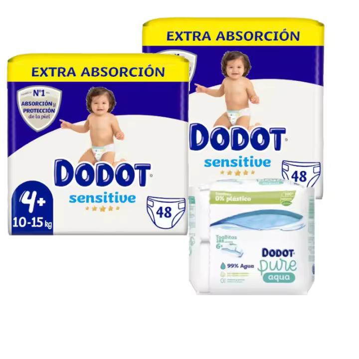 20% DTO. EXTRA Dodot Sensitive Extra Jumbo Pack Talla 4+ 2x48uds + Toallitas Aquapure 288 uds ✅ Entrega 24/72h - 1