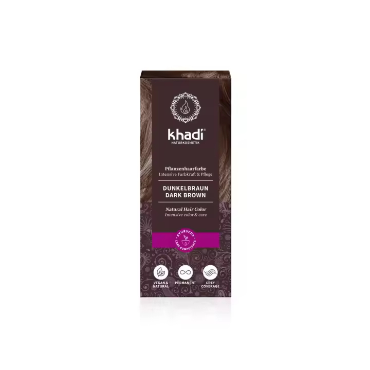 Khadi Tinte Herbal Castaño Oscuro 100g - Vegano, Cubre Canas, Alta Cobertura - 1