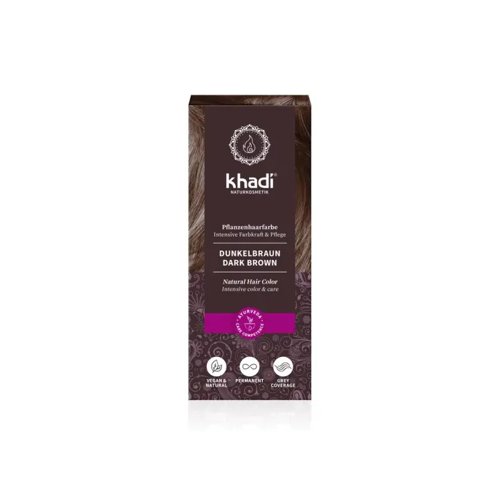 Khadi Tinte Herbal Castaño Oscuro 100g - Vegano, Cubre Canas, Alta Cobertura - 1