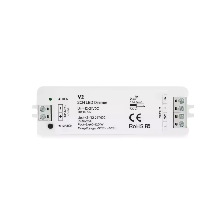 Ledkia Controlador Regulador Tira LED CCT 12/24V DC 2 Canales compatible con Mando RF - 1