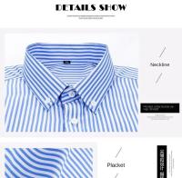 Camisa Larga Manga Para Hombre En Blanco Y Azul Estilo Slim Fit Con Rayas No Hierro Moda Coreana Casual Negocios - details 4