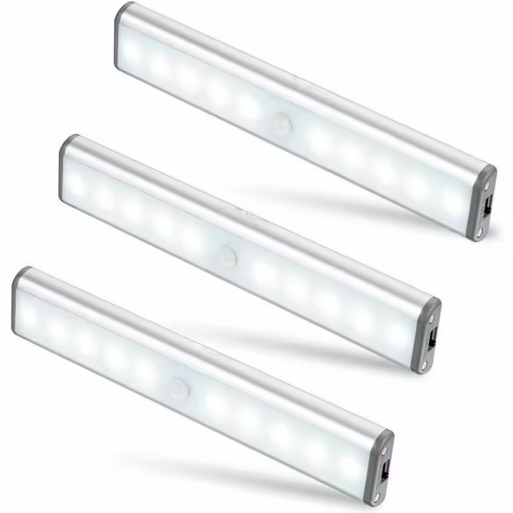 Juego de 3 lámparas de 10 LED, inalámbricas, recargables por USB, magnéticas, sensor de movimiento, 2 modos de iluminación, portátiles. Luz de armario, lámpara de emergencia, luz nocturna para niños, luz adicional - 1