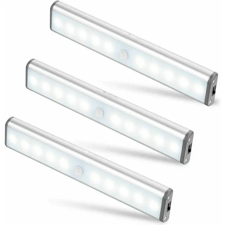 Juego de 3 lámparas de 10 LED, inalámbricas, recargables por USB, magnéticas, sensor de movimiento, 2 modos de iluminación, portátiles. Luz de armario, lámpara de emergencia, luz nocturna para niños, luz adicional - 1