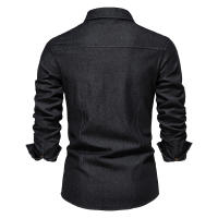 Camisa De Lino Elástico AIOPESON Para Hombre Cuello En V Manga Larga Estilo Vaquero Calidad Superior Ropa Casual De Corte Slim - details 4