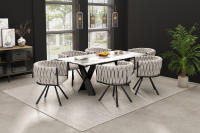 Silla de Restaurante de Lino, Juego de 4 piezas, Silla giratoria individual Brilliant de lujo para Sala de estar dormitorio, Silla giratoria de Ocio con cuatro patadas de soporte de metal, Linen beige Y Negro - details 4