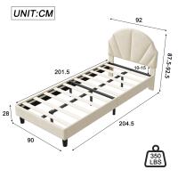 Cama Infantil Beige 90x200 cm de Terciopelo con Cabecero de Concha, Altura Ajustable y Somier de Lamas - details 0