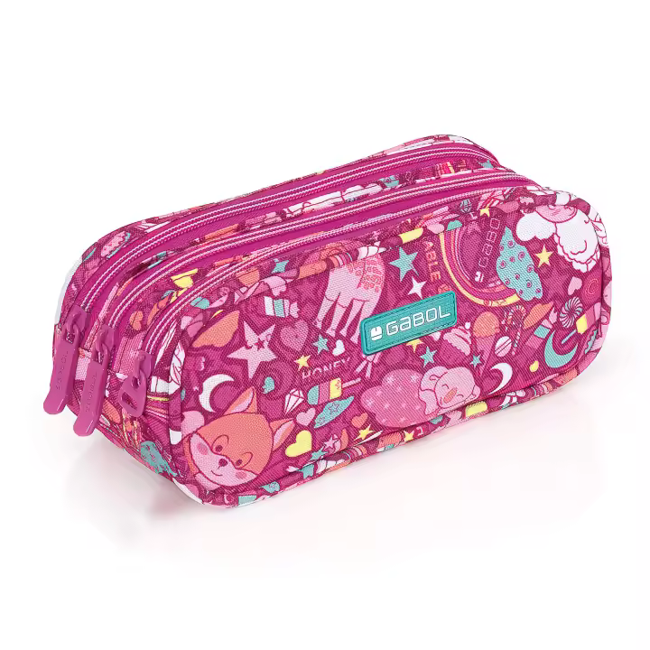 Gabol Estuche Triple Toy con Tres Compartimentos en Tono Rosa y Aguamarina - PVC Libre - Medidas 22*9*9 Cm - 1