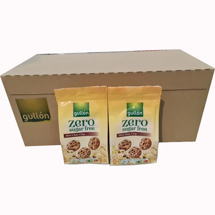 Caja con 12 unidades Gullón Mini Chip choco ZERO 75gr - Las galletas Mini Chip Choco ZERO son vegetarianas, elaboradas con aceite de girasol alto oleico y ZERO azúcares añadidos - 1