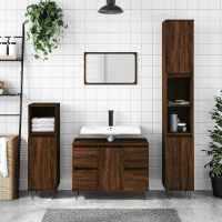 vidaXL Mueble de baño madera de ingeniería 80x33x60 cm en color Roble Sonoma/Madera antigua/Blanco y más | almacenamiento funcional diseño moderno para baño dormitorio sala - details 3