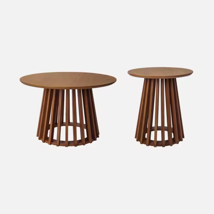 sweeek - Mesa de centro redondas de efecto madera y abeto, set de 2 , Clara , 60x60x38 - 1
