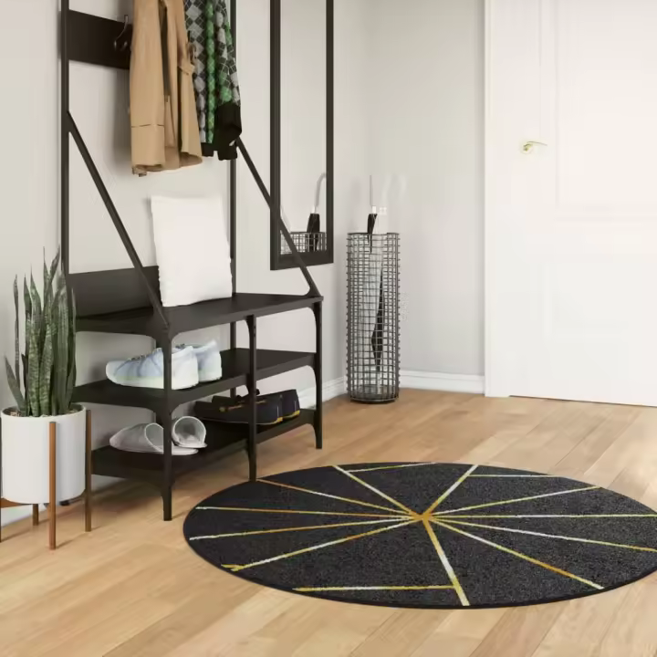 vidaXL Alfombra lavable antideslizante negro y dorado Ø 120 cm - 1