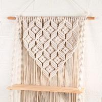 Tapiz de pared, Estante de pared tejido Decoración de pared de madera Estante de almacenamiento colgante flotante Cuerda de algodón bohemio - details 9