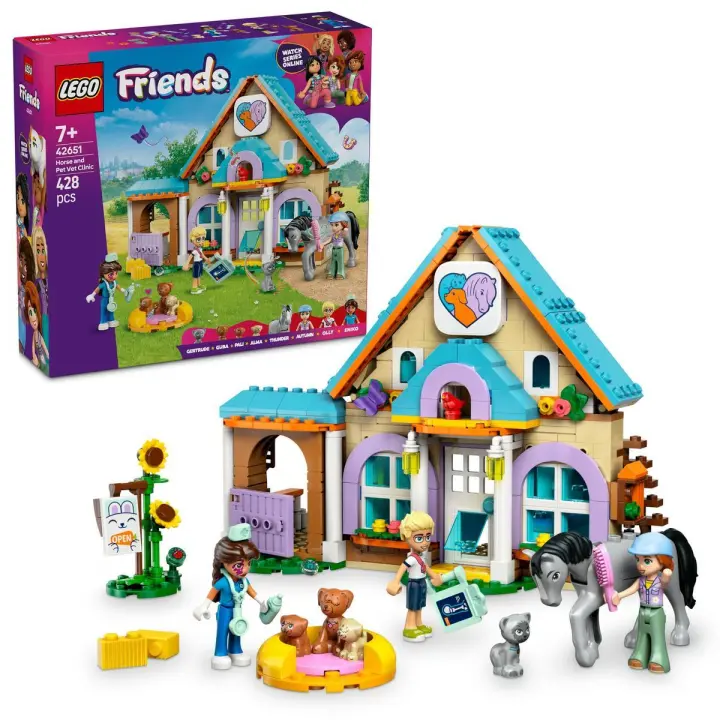 LEGO 42651 Friends Caballo y Clínica Veterinaria de Mascotas, Juguete para Niñas y Niños de 7 Años o Más, 3 Mini Muñecos y 5 Figuras de Animales para Imaginar Historias - 1