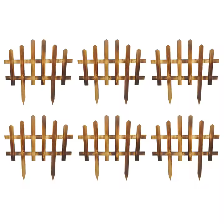Tradineur - Pack de 6 vallas de madera decorativas de jardín, borde para césped, plantas, flores, decoración de exterior (Marrón - 40 x 40 cm) - 1