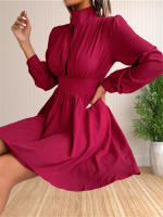 Vestido Mini De Cuello Alto Manga Larga Casual Para Mujer Vestido Swing Con Agujeros Ajuste Regular Polyester Estilo Sexy Y Club - details 7