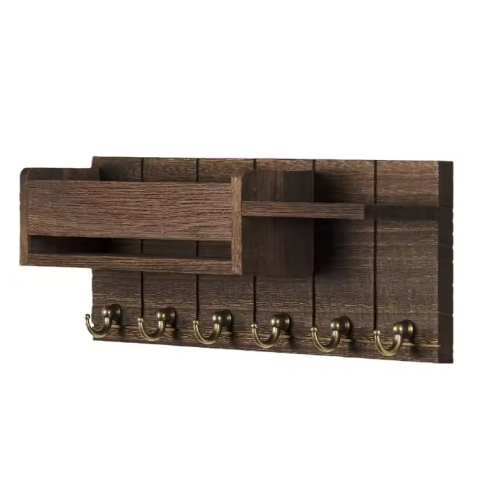 Porta-llaves Decorativo Y Organizador De Correo En Madera Rustica Con 6 Ganchos Para Llaves Soporte De Pared Para Sala De Estar Entrada - 1