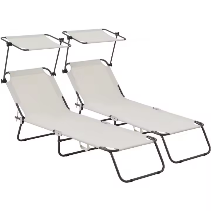 Habitat y Jardin - Conjunto de 2 tumbonas plegables "Lazy" - Con sombrilla - Beige - 1