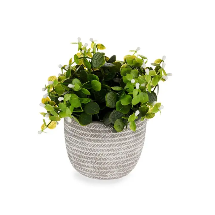 Factory Cuadros - Planta Verde Casilda Flor Blanca con Maceta Gris - Planta Artificial - Dimensiones del Producto 20 X 20 X 20 5 Cm - Flores y Plantas Artificiales - 1