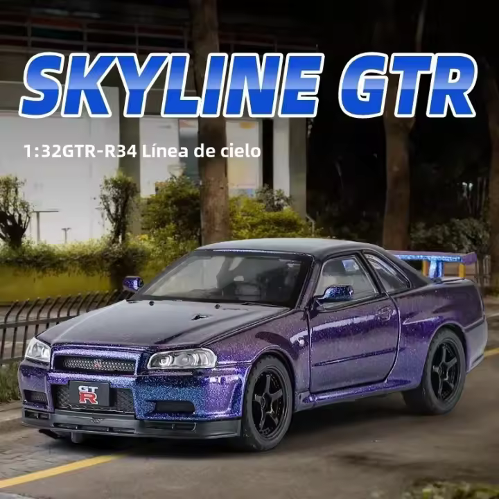 Nissan GTR R34 Skyline Supercar De 1:32 Modelo De Coche De Metal Aleación Con Sonido Y Luz Juguete De Carreras Para Niños - 1