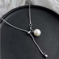 Collar Colgante Largo De Perla Minimalista Para Mujer Metálico Punk Con Ajuste Y Larguero Accesorios De Moda Joyería Regalo - details 9