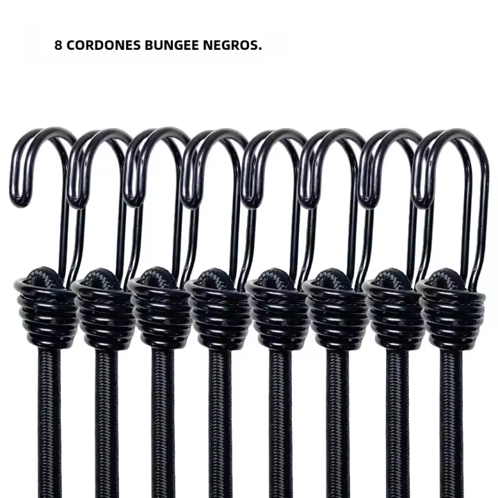 8Pcs Cordones Elásticos De Bungee De 60cm Para Camping Con Anillas Doble-J Cuerda Elástica De Latex Para Bicicleta Y Equipaje - 1