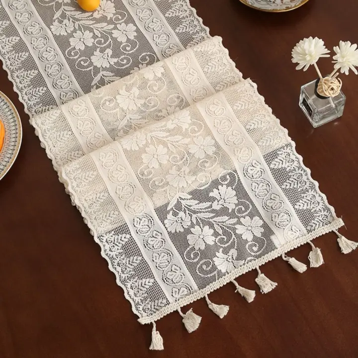 Camino de mesa de encaje ahuecado, mantel Rectangular blanco, cubierta de mesa Vintage, decoración del hogar - 1