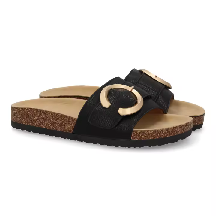 PuntoSalao Sandalias planas cómodas bio en pala para mujer color negro VR5-1757 - 1