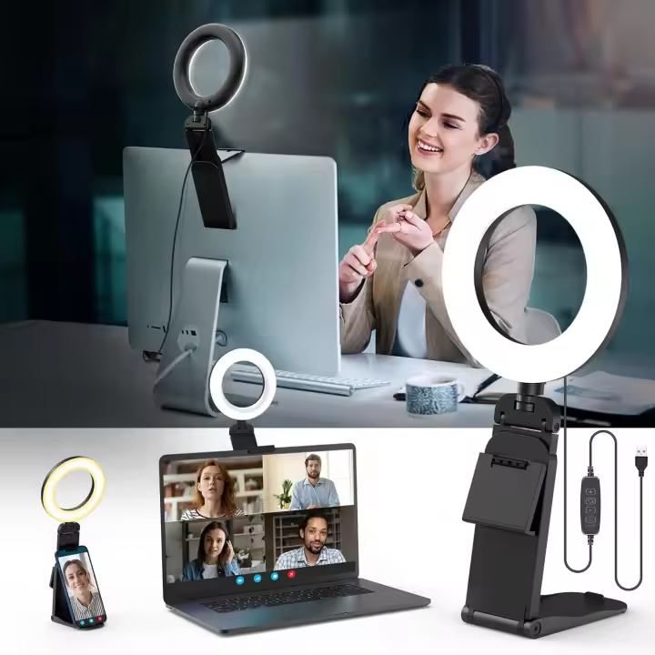5" Desk Ring Light with Stand, LED Ring Light for Laptop Monitor, Video Conference Lighting, Zoom Meeting Light for Video Calls Selfie Makeup - 1