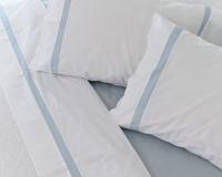 Juego de Sábanas 100% Algodón, Percal Peinado 200 Hilos, Color Blanco-Azul, Vidal Home - details 1