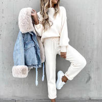 Conjunto De Dos Piezas Para Mujer De Otoño E Invierno Suéter De Cuello Alto Casual Color Sólido Pantalones Conjunto De Moda - details 6