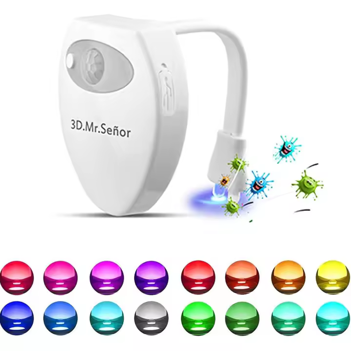 Luz Ultravioleta Para Vater, Luces Nocturna para Water (WC) Led, UV Esterilizador 16 Colores Sensor de Movimiento luz LED Automática Inodoro Luz para Baño, Facil de Limpia y Usar 100% Impermeable - 1