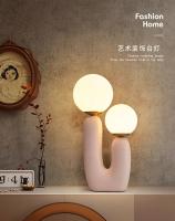 Lámpara De Mesa Creativa Con Resina De Arte Doble Final En Blanco Rosa Verde Para Decoración De Sala De Estar Y Dormitorio Fuente De Luz LED Incluida Fuente De Alimentación AC - details 6