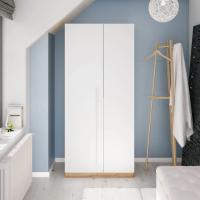 Meimon Armario NOA de 2 puertas en acabado Roble Nodi Blanco Artik con barra de colgar de aluminio extraíble, 3 estantes interiores, bisagras metálicas, tirador ABS blanco, trasera MDF lacado, y estructura en tablero melaminizado E1 de 15 mm - details 0