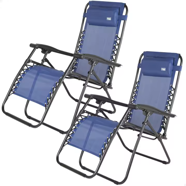 Pack 2 sillas plegables jardín gravedad cero azul 2 posiciones Aktive - 1