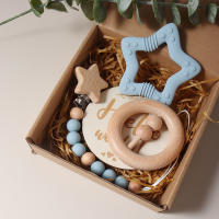 Juego De Regalo Para Bebé Recién Nacido Mordedor De Silicona Estrella Y Golondrina Rattle De Madera Propiedades Fotográficas Para Niños Y Niñas De 0 a 1 Año - details 1