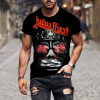 Camiseta Oversize Trend Street Hip Hop Para Hombre Con Estampado 3D De Judas Priest Cuello Redondo Manga Corta Moda Casual - details 4