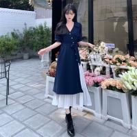 Vestido De Verano Midi Elegante Para Mujer Casual Coreano Dongdaemun Chiffón Vestido A-Line Cuello V Manga Corta Pullover - details 4