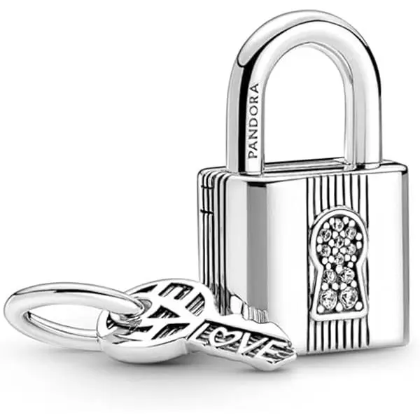 Pandora Moments Charms - Candado y llave de plata de ley，Incluye Caja Original - 1
