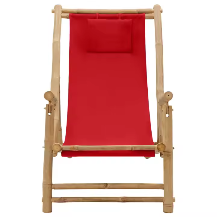 Silla de Playa de Bambú y Lona Rojo - 1