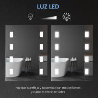 kleankin Espejo de Baño con Luz LED 14,5 W 70x50 cm Espejo para Baño con Función de Antivaho Marco de Aluminio Interruptor Táctil y Luces Blanco Frío Plata - details 5