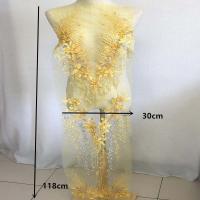 Parche De Encaje Bordado Con Diamantes 120*30CM Para Vestido De Novia Aplicación De Flores Hechas a Mano Y Costura Ecológica - details 9