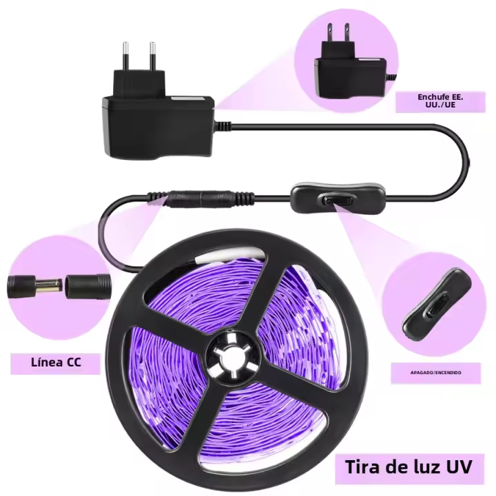 Tira De Luz UV LED 5M 300LEDs DC 12V Para Decoración De Dormitorio Y Cocina Lámpara Flexible De Desinfección Y Iluminación - 1