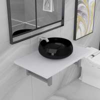 vidaXL Conjunto de muebles de baño 2 piezas cerámica roble en color Marrón/Blanco/Gris y más | almacenamiento funcional diseño moderno para baño dormitorio sala - details 3