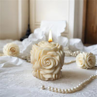Molde De Silicona 3D Para Vela De Pilar Rosa DIY Geométrico Flor Columna Vela Aromática Molde De Ornamento De Plaster Regalo Hecho a Mano Decoración De Boda - details 5