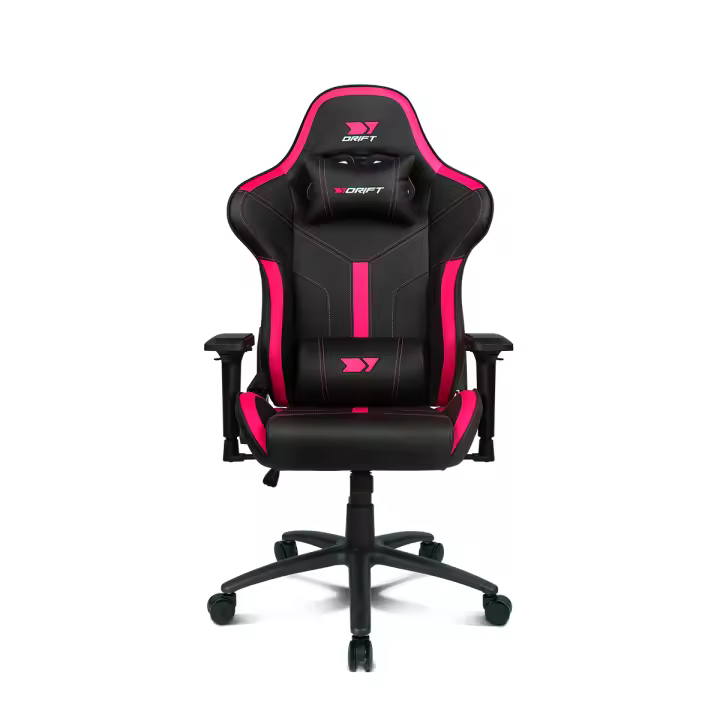DRIFT GAMING Silla DR350 - Silla Profesional, Polipiel, reposabrazos 4D, Ruedas silenciosas, pistón Clase 4, inclinación, cojin Lumbar/Cervical, Color Negro/Rosa - 1